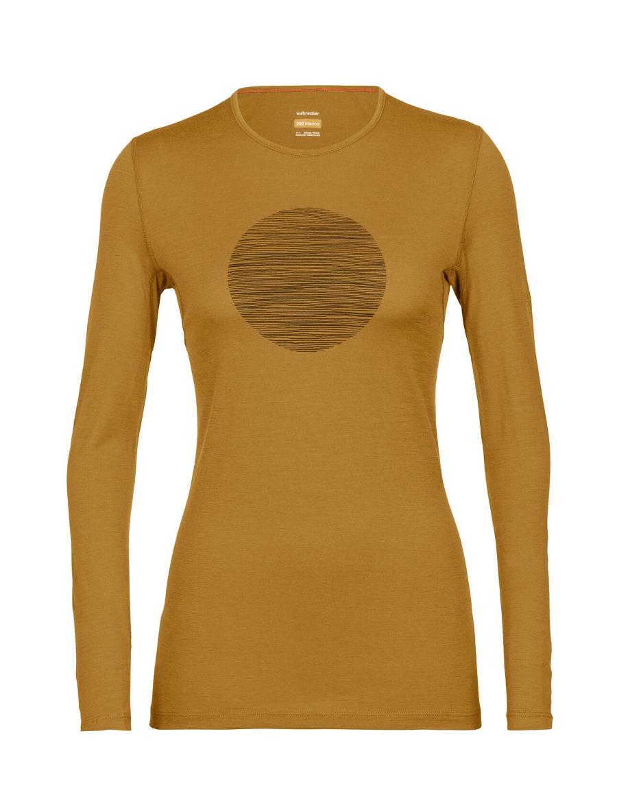 Women's Icebreaker Merino 200 Oasis Long Sleeve Crewe Ski Circle Base Layers Clove | CA 1112CTVE